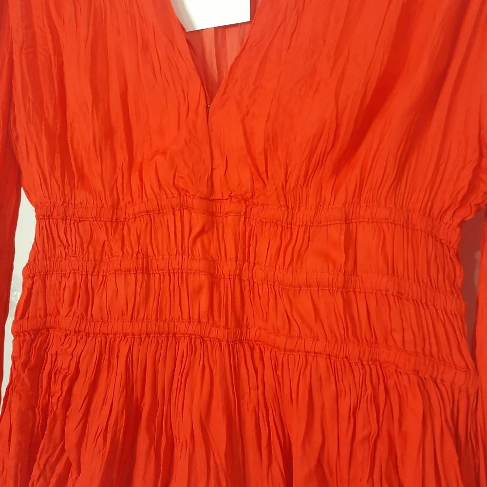 MAJE Peplum Blouse Smock Waist Tomato Red Long Sleeve 2 NWT - Picture 6 of 9